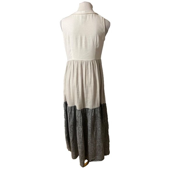 JOIE Maxi Dress XS Extra Small Linen Gray White Pockets Beads Washable Flowy - Picture 3 of 11